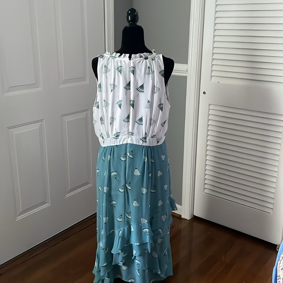 Eva Mendes Women Size 16 Sleeveless White Green Umbrella Dress - Picture 3 of 5